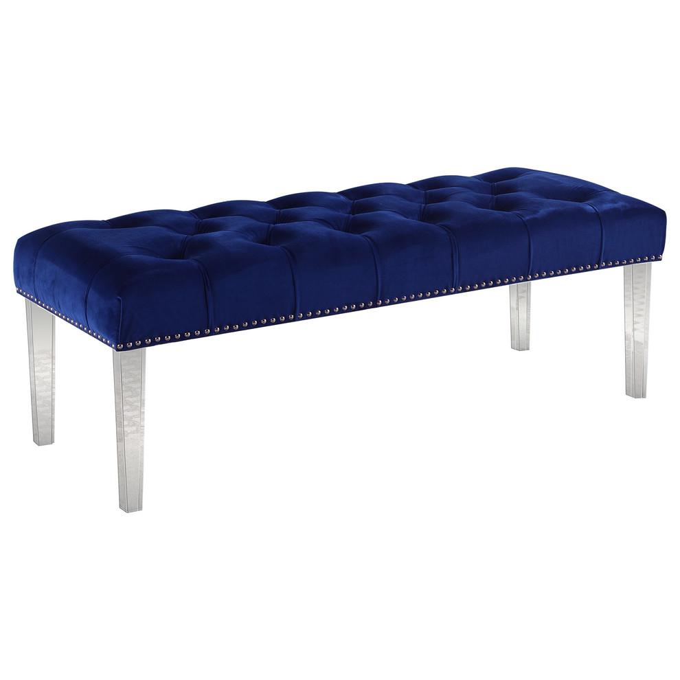 Suede Upholstered Tufted Bench With Acrylic Legs. Picture 1