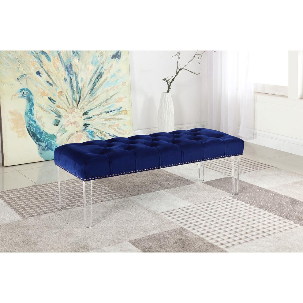 Suede Upholstered Tufted Bench With Acrylic Legs. Picture 2