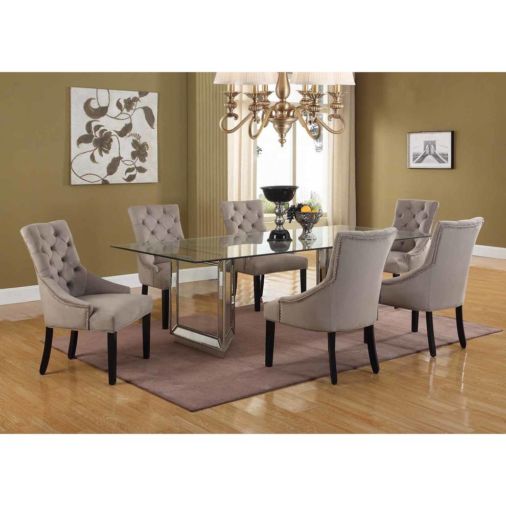 Best Master Nicolette 96" Solid Wood Dining Table in Mirrored Silver. Picture 2