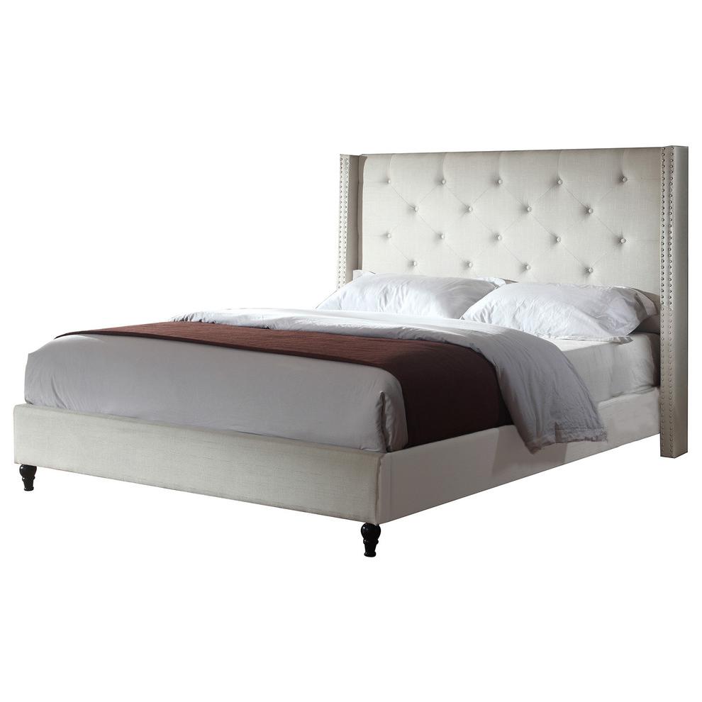 Best Master Valentina Fabric Upholstered Wingback East King Platform Bed - Beige. Picture 1