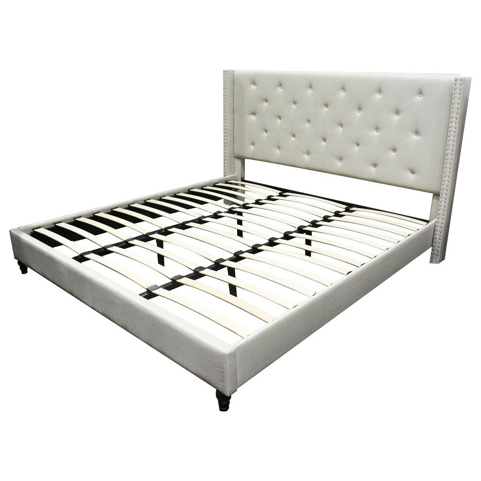 Best Master Valentina Fabric Upholstered Wingback East King Platform Bed - Beige. Picture 2