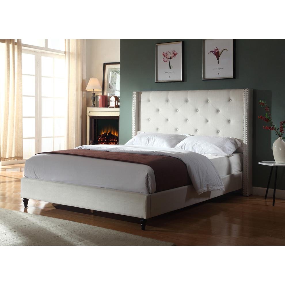 Best Master Valentina Fabric Upholstered Wingback East King Platform Bed - Beige. Picture 3