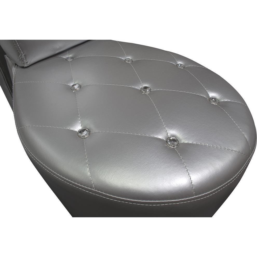 Best Master High Heel Faux Leather Crystal Studs Shoe Chair in Silver. Picture 2