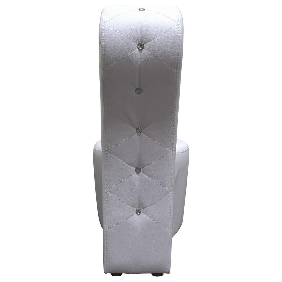 Best Master High Heel Faux Leather Crystal Studs Shoe Chair in White. Picture 2