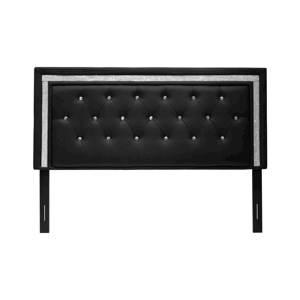 Best Master Faux Leather Full/Queen Headboard Tufted Crystal Rhinestone in Black. Picture 1