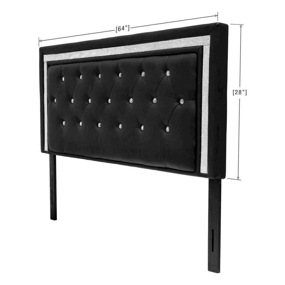 Best Master Faux Leather Full/Queen Headboard Tufted Crystal Rhinestone in Black. Picture 3
