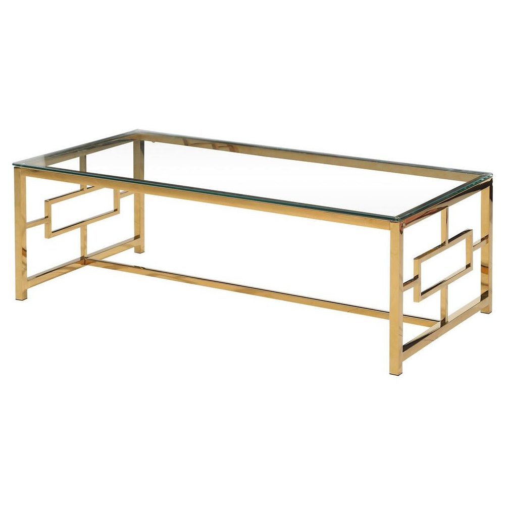 Best Master Stainless Steel and Glass Coffee Table in Clear/Gold Base. Picture 1