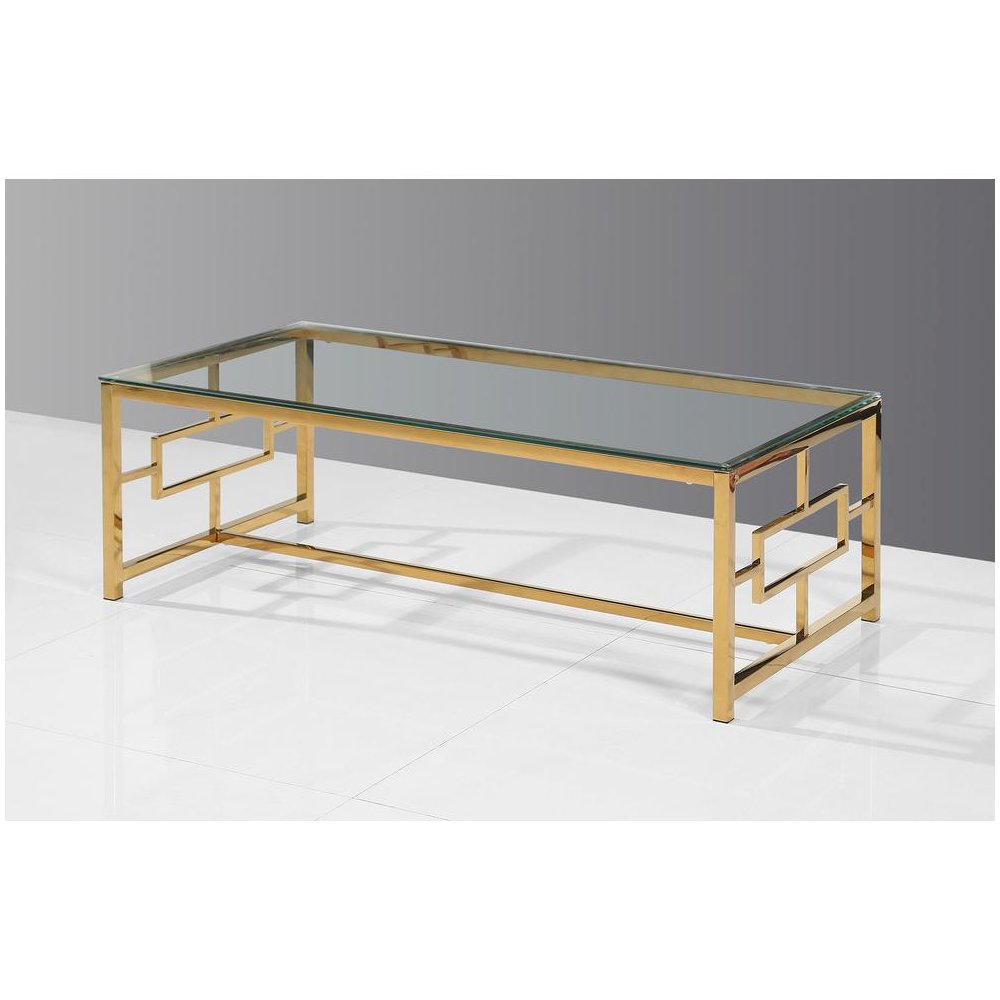 Best Master Stainless Steel and Glass Coffee Table in Clear/Gold Base. Picture 2