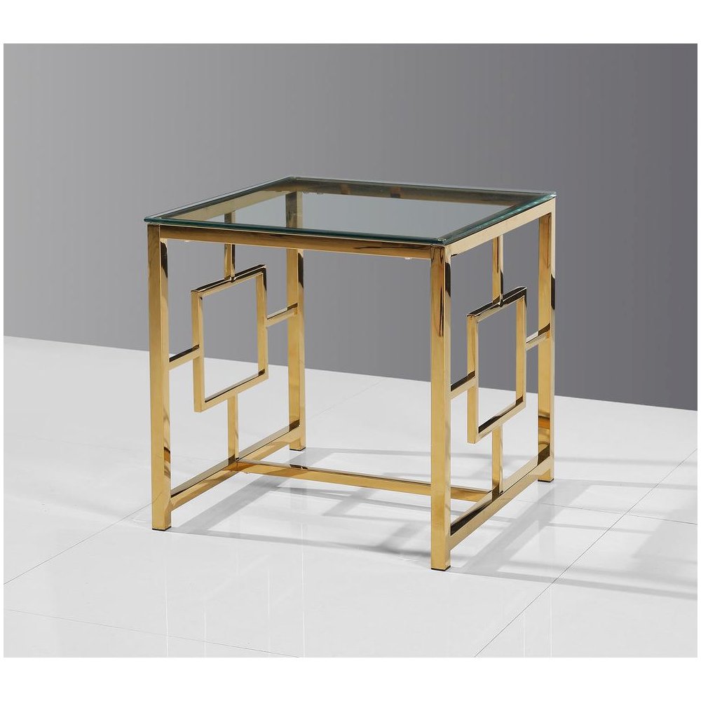 Best Master Stainless Steel and Glass End Table in Clear/Gold Base. Picture 2