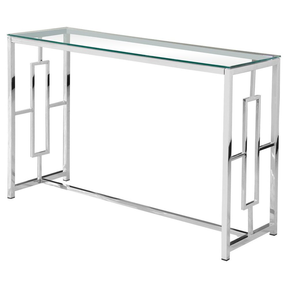 Best Master Stainless Steel and Glass Console Table in Silver Base/Clear. Picture 1