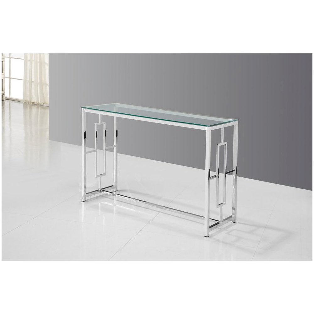 Best Master Stainless Steel and Glass Console Table in Silver Base/Clear. Picture 2