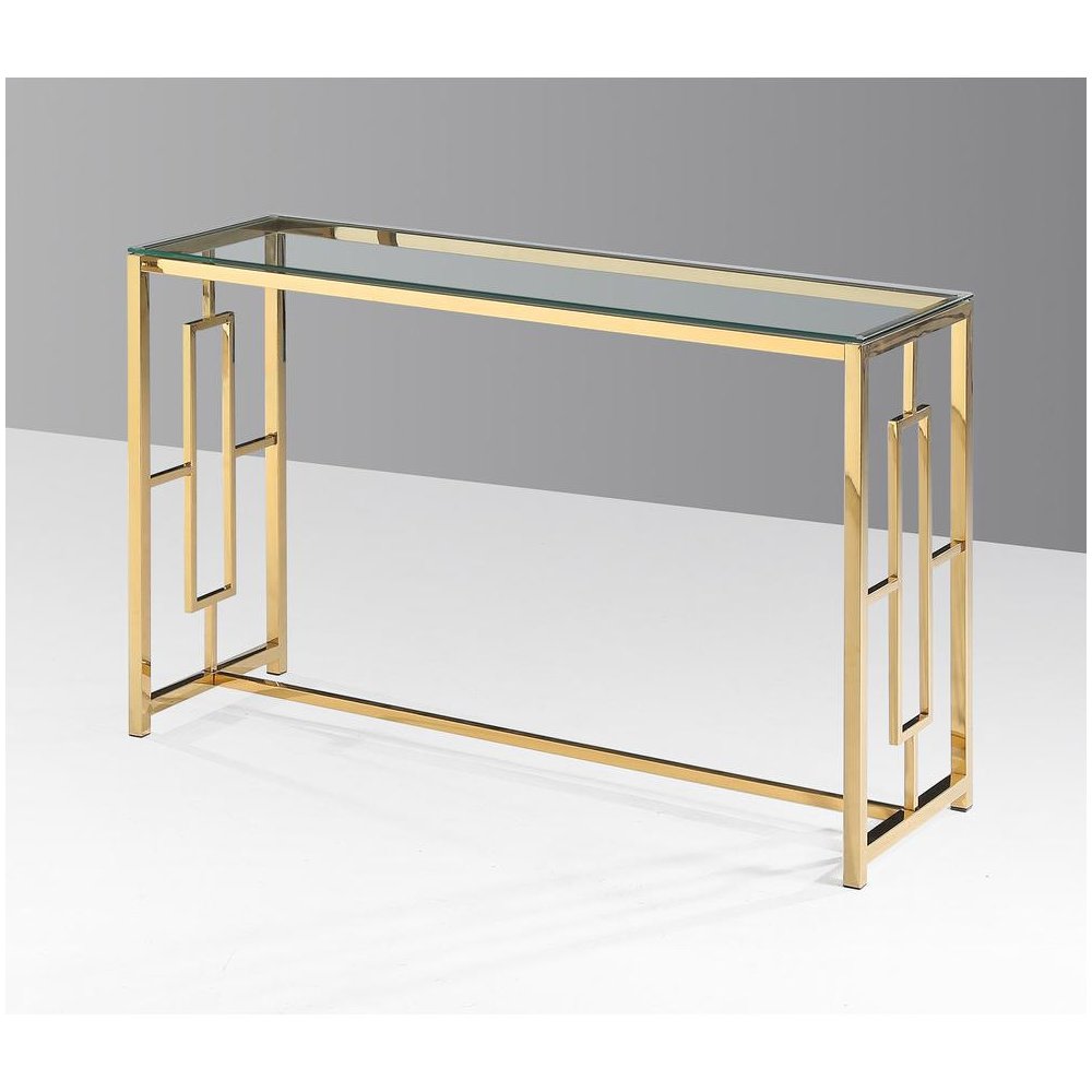 Best Master Stainless Steel and Glass Console Table in Clear/Gold Base. Picture 2