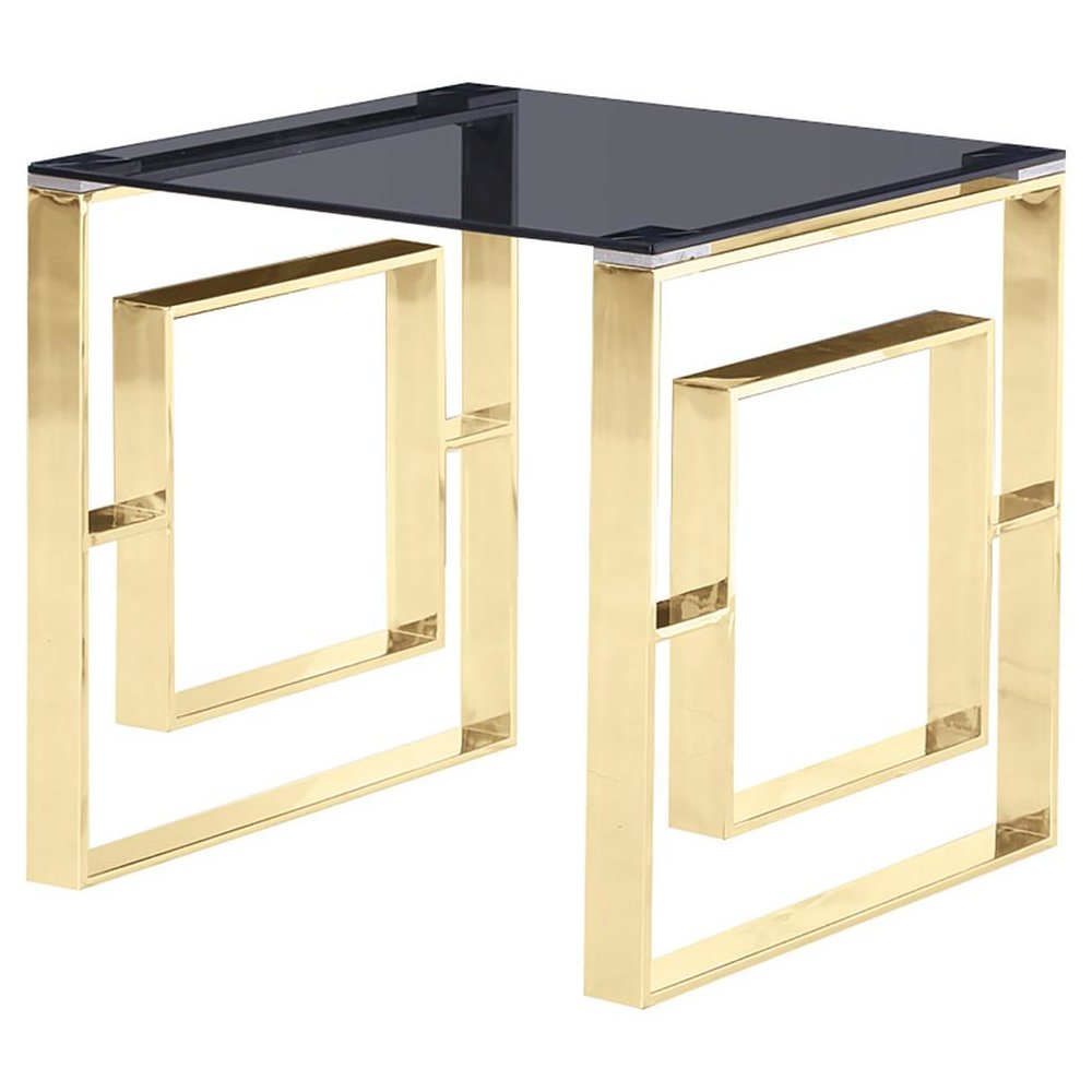 Best Master Mallory Stainless Steel and Smoked Glass End Table in Gold. Picture 1