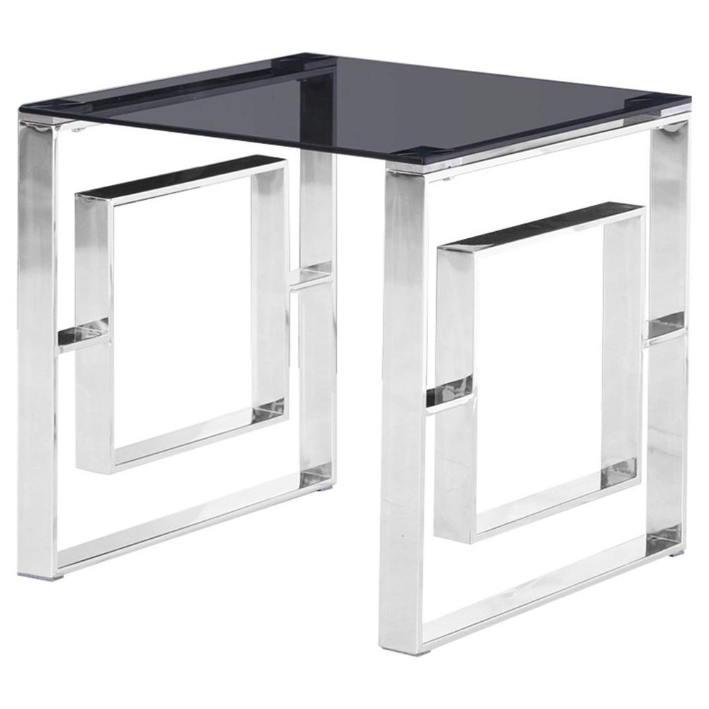 Best Master Mallory Stainless Steel and Smoked Glass End Table in Silver. Picture 1