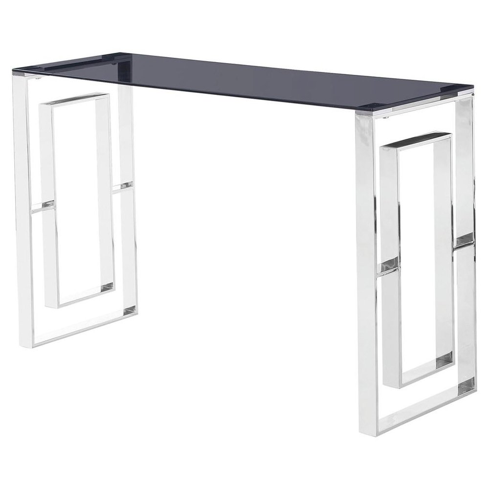 Best Master Mallory Stainless Steel and Smoked Glass Console Table in Silver. Picture 1