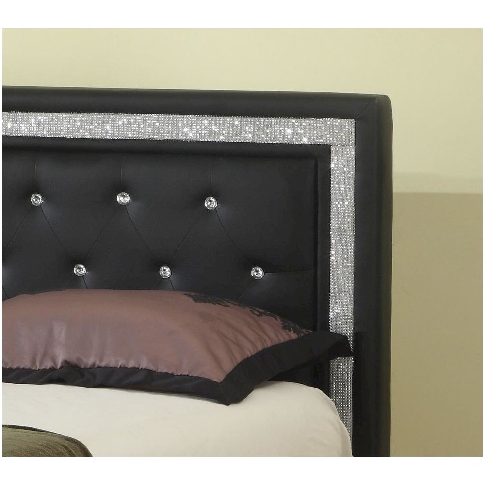 Best Master Faux Leather Queen Platform Bed with Crystal Tufted Buttons in Black. Picture 3