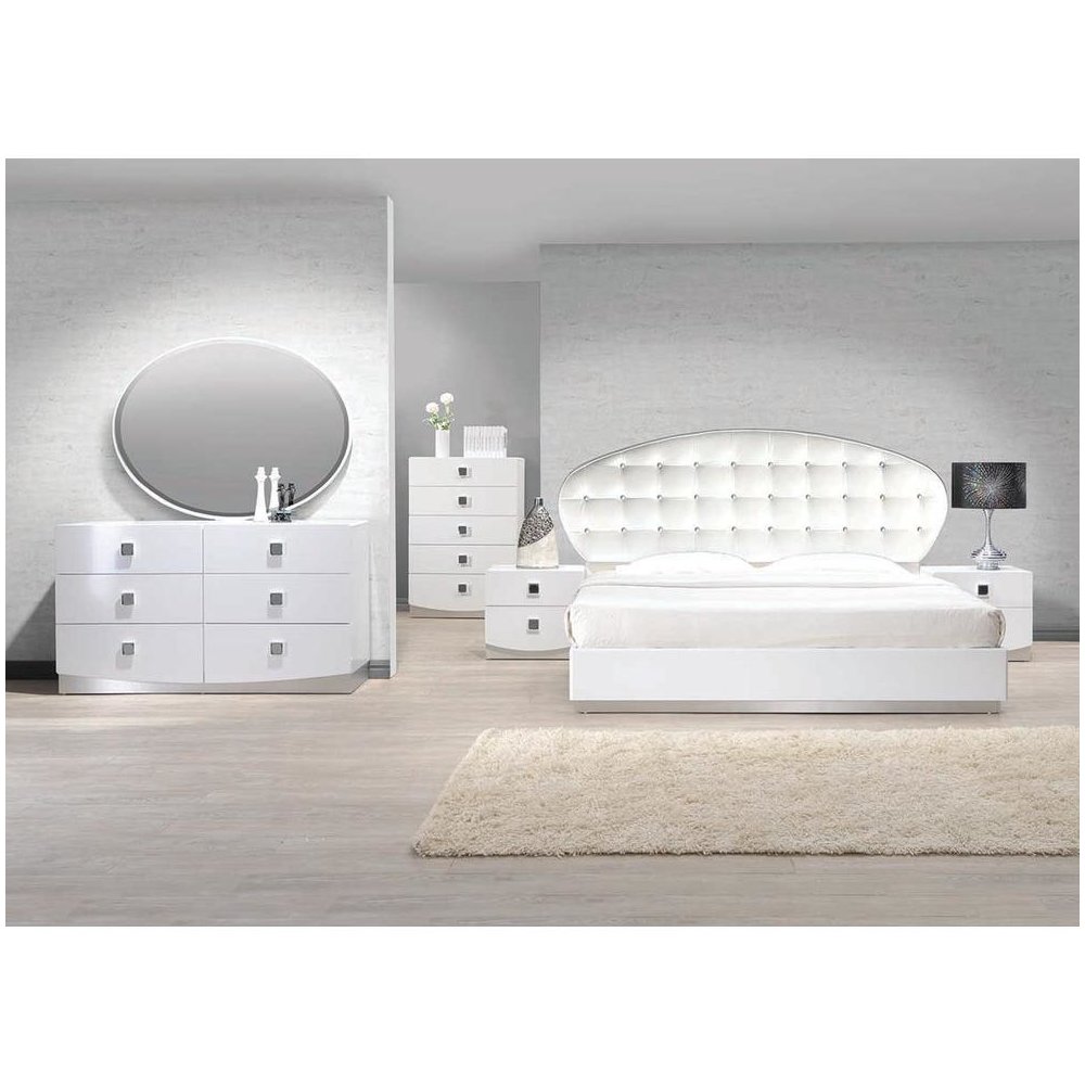 Best Master France Faux Leather Eastern King Platform Bed in White High Gloss. Picture 3