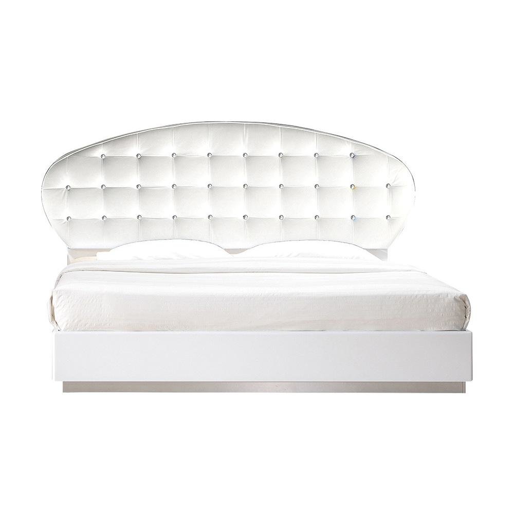 Best Master France Faux Leather Queen Platform Bed in White High Gloss. Picture 1