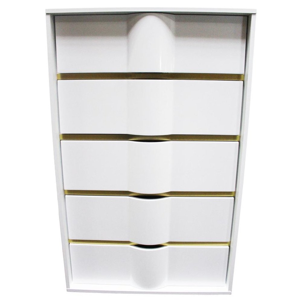 Best Master Havana 5-Drawer Poplar Wood Bedroom Chest in White/Gold Trim. Picture 1