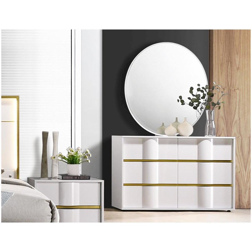 Best Master Havana 6-Drawer Poplar Wood Bedroom Dresser in White/Gold Trim. Picture 4