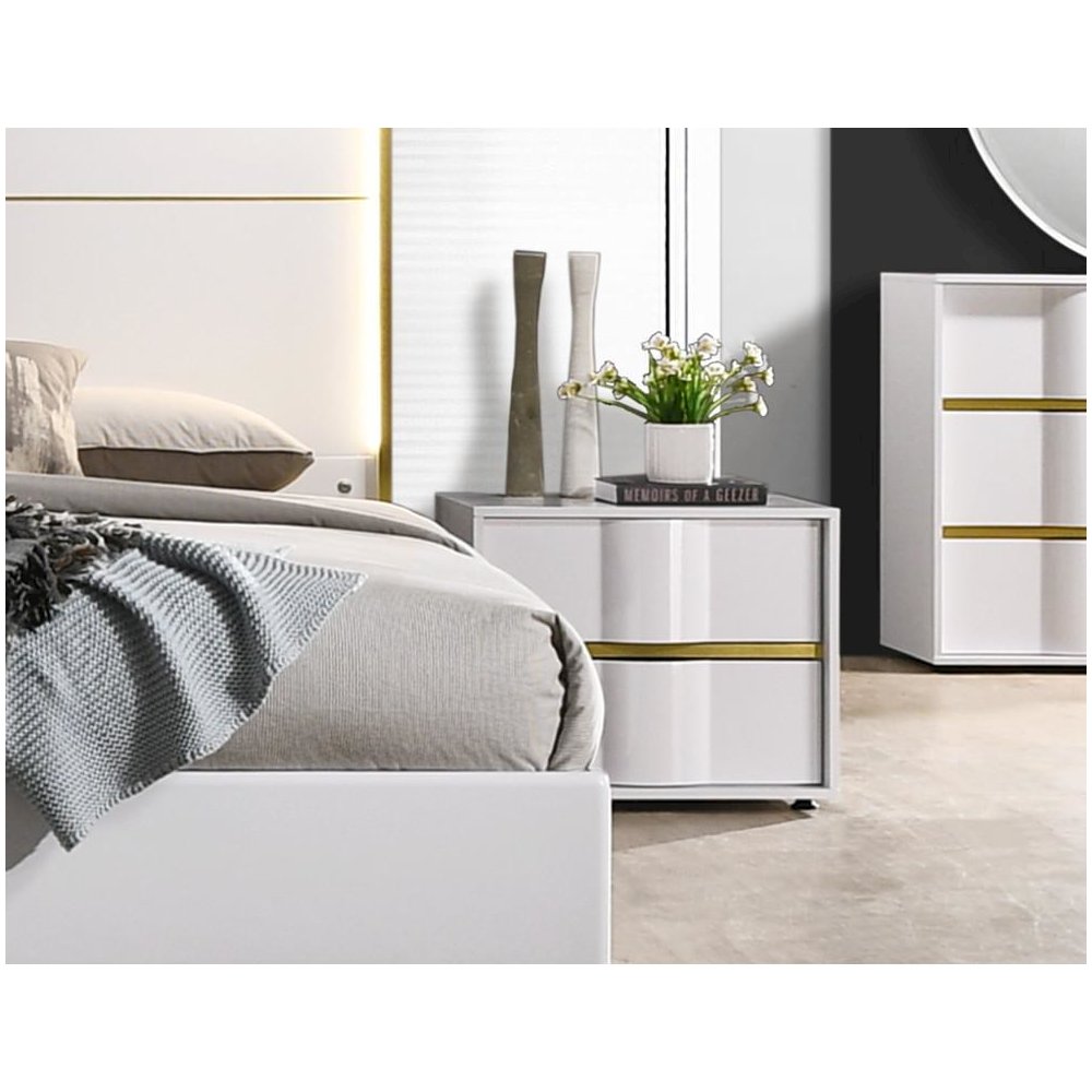 Best Master Havana 2-Drawer Poplar Wood Bedroom Nightstand in White/Gold Trim. Picture 4
