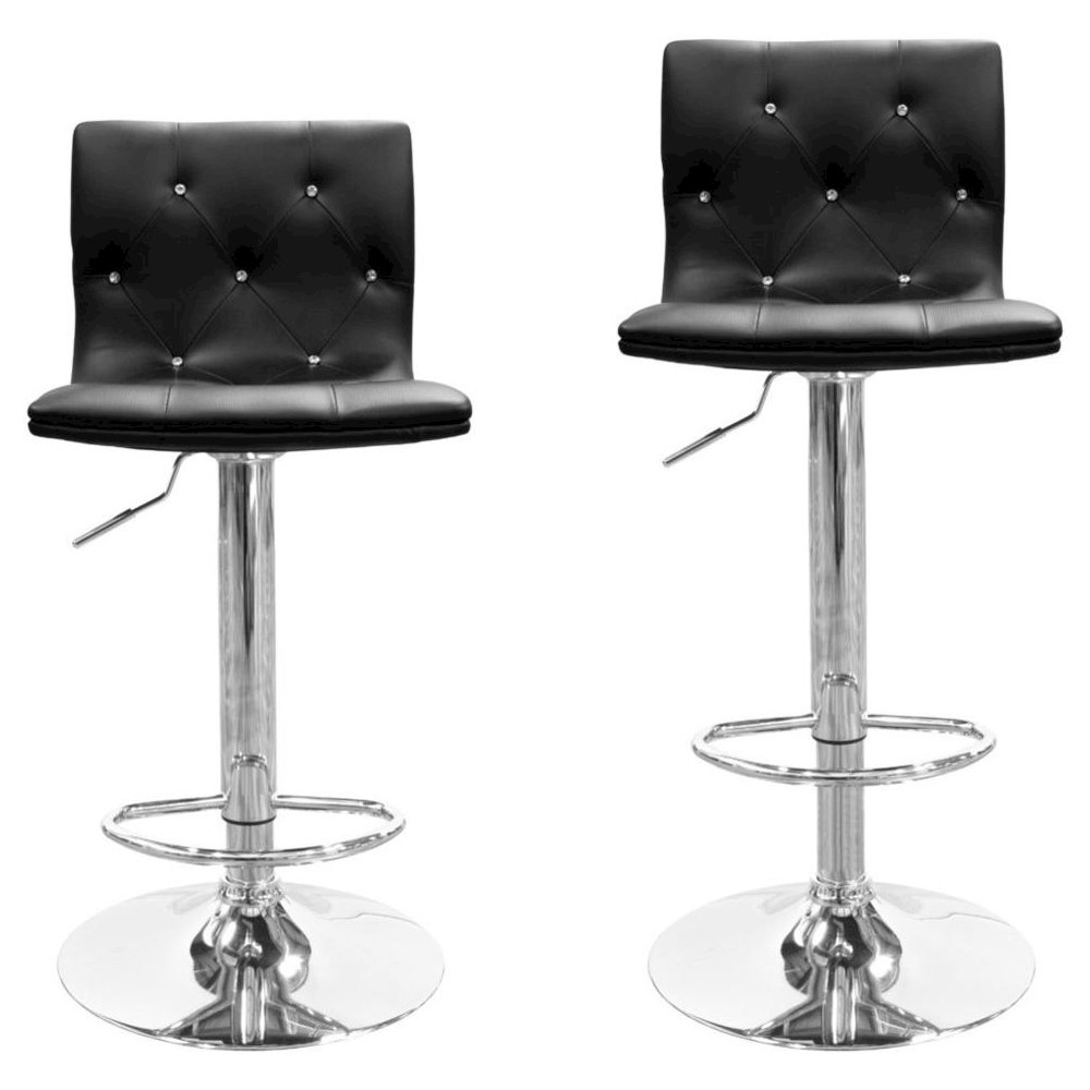 Best Master Modern Swivel Bar Stool With Crystal/Tufted Look in Black (Set of 2). Picture 1
