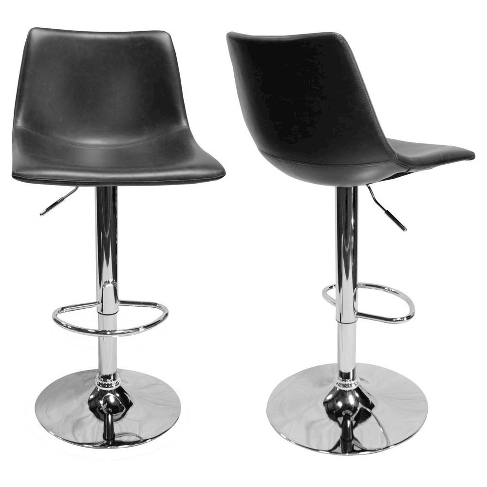 Best Master Jimmy Dean Faux Leather Adjustable Swivel Bar Stool Gray (Set of 2). Picture 2