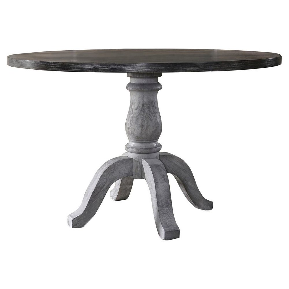 Best Master Farmhouse Style Wood Round Dining Table in Weathered Gray. Picture 1