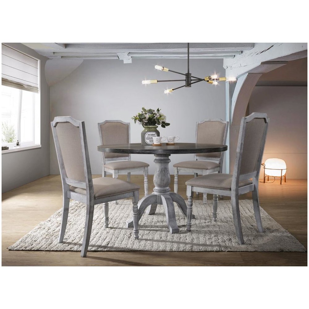Best Master Farmhouse Style Wood Round Dining Table in Weathered Gray. Picture 4