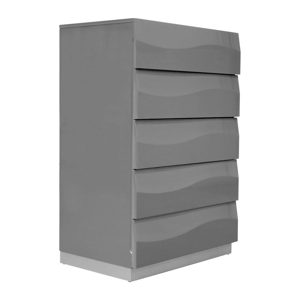 Best Master Leon 5-Drawer Poplar Wood Bedroom Chest in Gray High Gloss. Picture 1