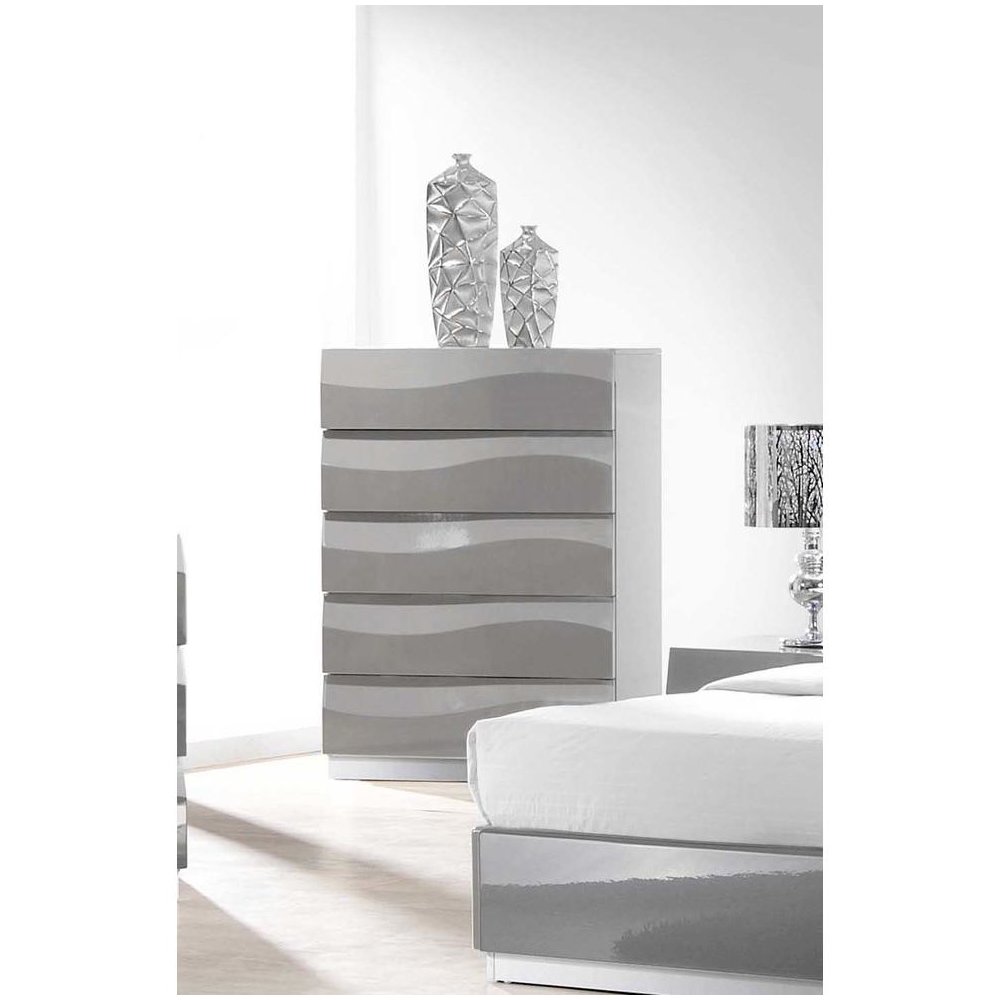 Best Master Leon 5-Drawer Poplar Wood Bedroom Chest in Gray High Gloss. Picture 2