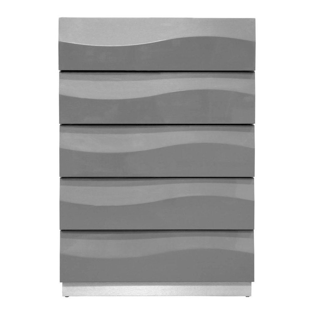 Best Master Leon 5-Drawer Poplar Wood Bedroom Chest in Gray High Gloss. Picture 4