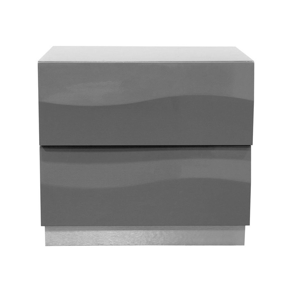 Best Master Leon 2-Drawer Poplar Wood Bedroom Nightstand in Gray High Gloss. Picture 1