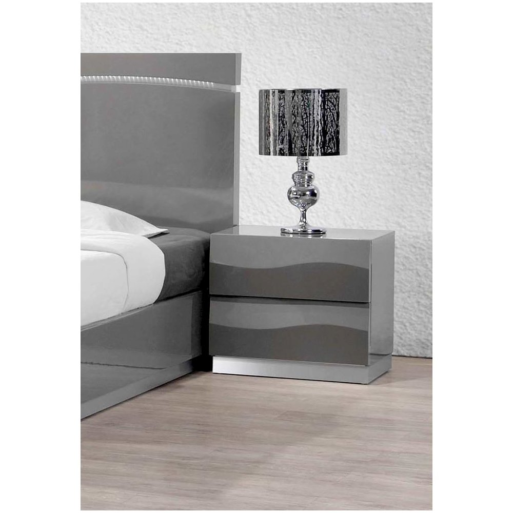 Best Master Leon 2-Drawer Poplar Wood Bedroom Nightstand in Gray High Gloss. Picture 2