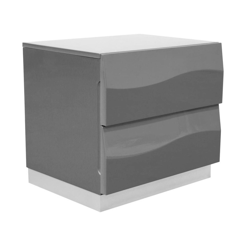 Best Master Leon 2-Drawer Poplar Wood Bedroom Nightstand in Gray High Gloss. Picture 3