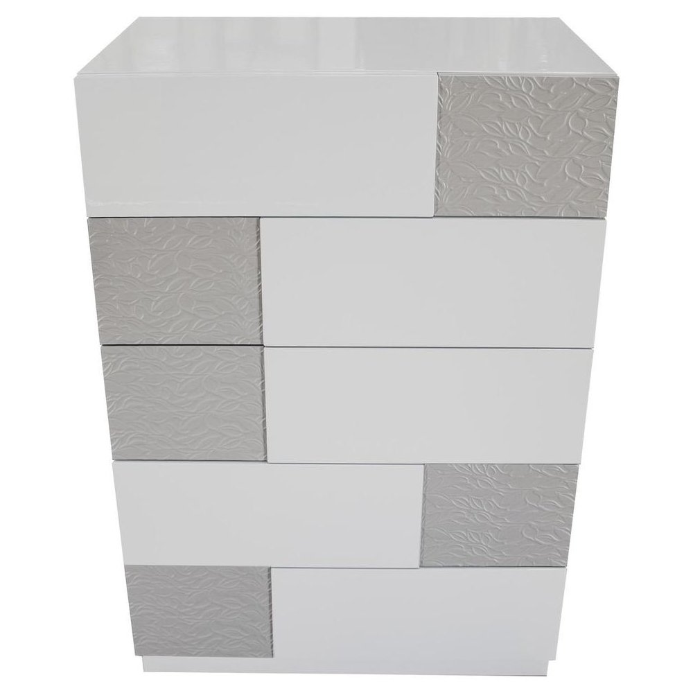 Best Master Naple 5-Drawer Poplar Wood Bedroom Chest in Gray/Silver Line. Picture 1