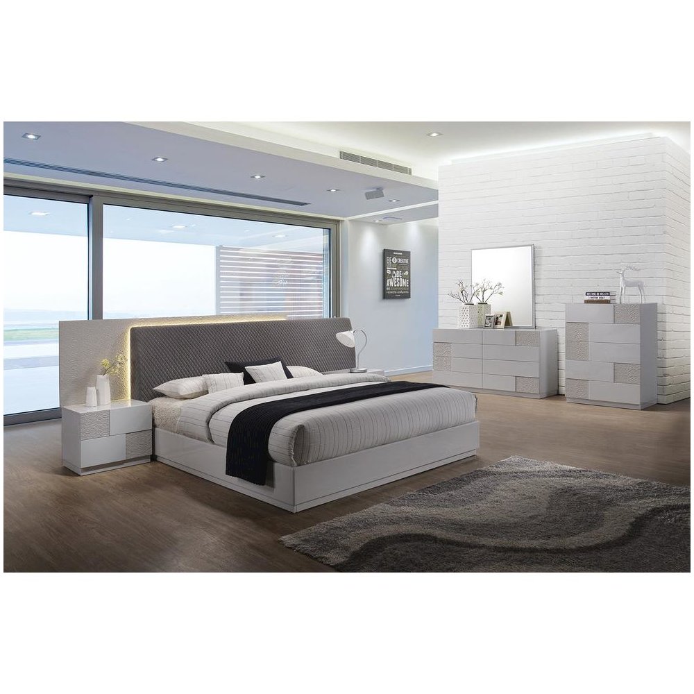 Best Master Naple Poplar Wood East King Platform Bed in Gray/Silver Line. Picture 2