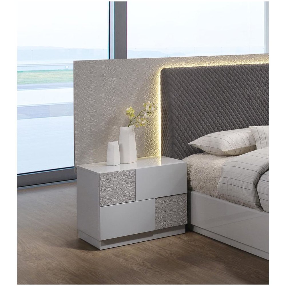 Best Master Naple 2-Drawer Poplar Wood  Bedroom Nightstand in Gray/Silver Line. Picture 2