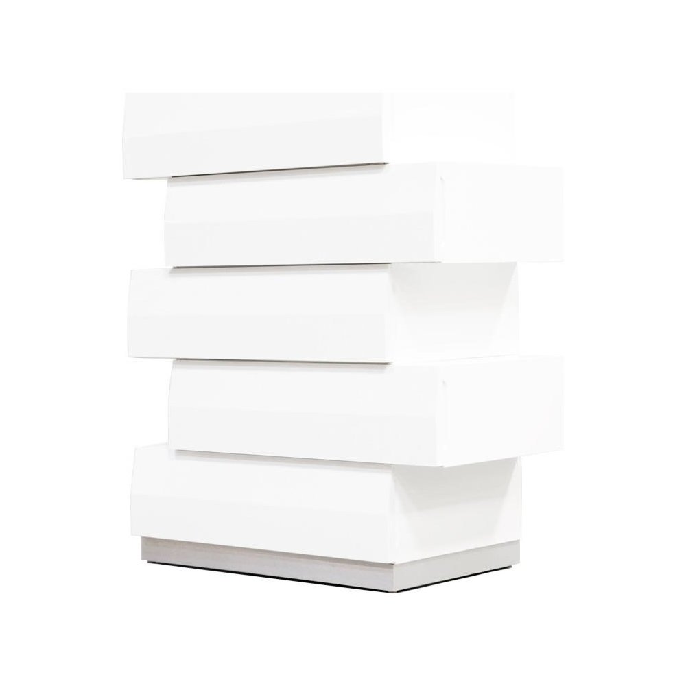 Best Master Spain 5-Drawer Poplar Wood Bedroom Chest in White/Silver Base. Picture 1