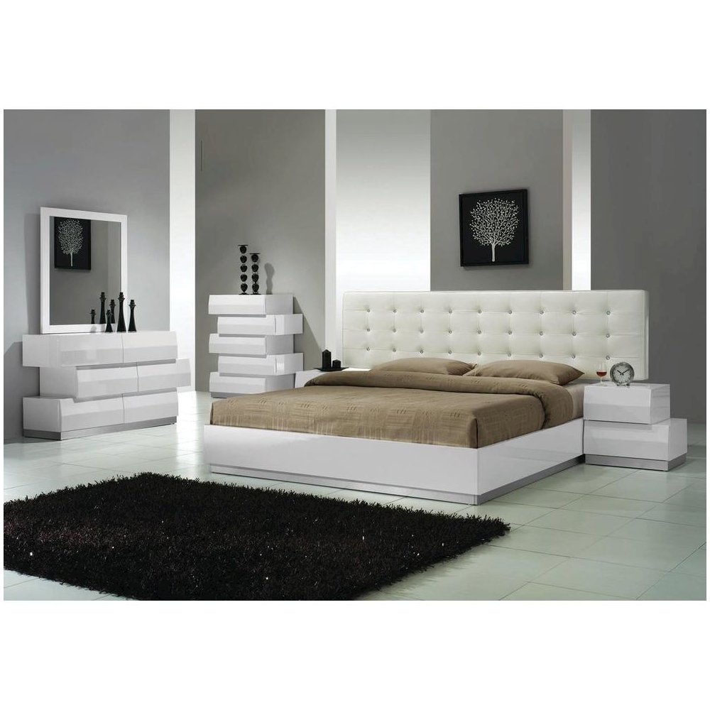 Best Master Spain 5-Drawer Poplar Wood Bedroom Chest in White/Silver Base. Picture 3
