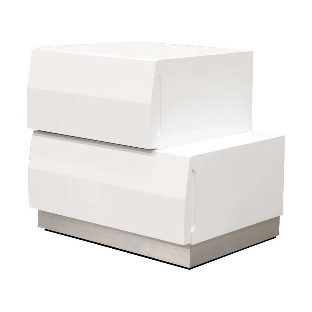 Best Master Spain 2-Drawer Poplar Wood Bedroom Nightstand in White/Silver Base. Picture 1