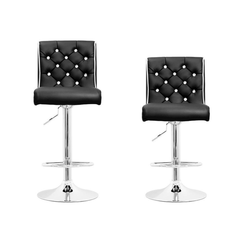Best Master Swivel Bar Stool With Crystal and Tufted Look in Black (Set of 2). Picture 1