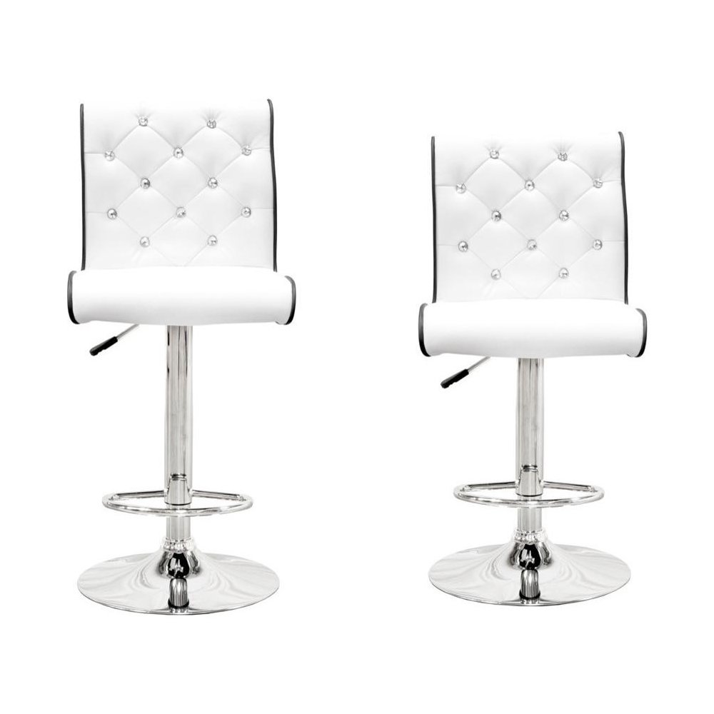Best Master Swivel Bar Stool with Crystal and Tufted Look in White (Set of 2). Picture 1