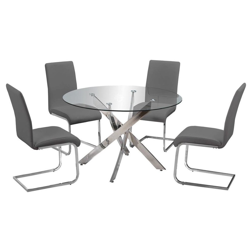 Best Master Alison 5-Piece Modern Glass Top Dinette Set in Gray. Picture 1