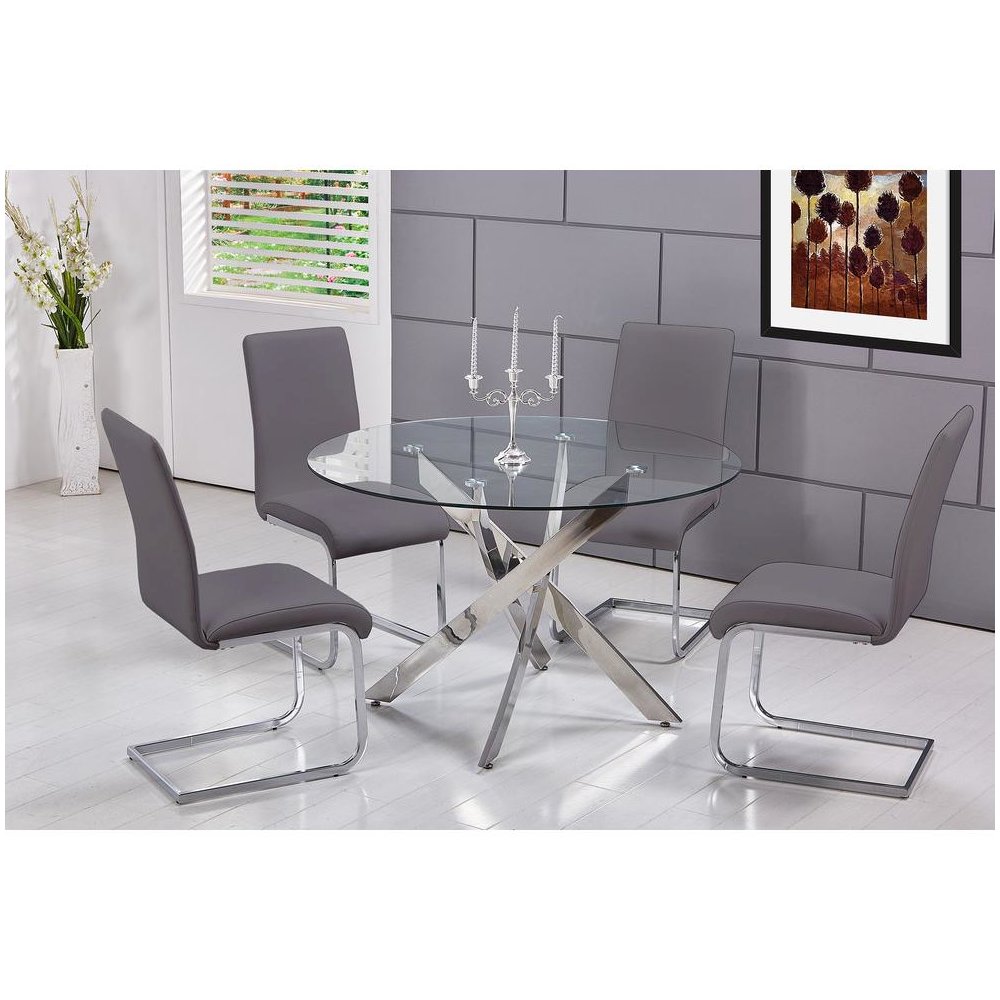 Best Master Alison 5-Piece Modern Glass Top Dinette Set in Gray. Picture 2
