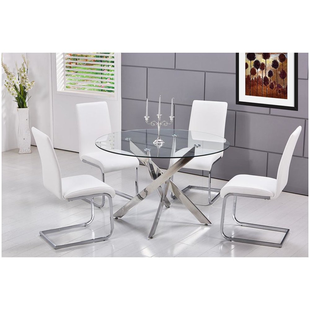 Best Master Alison 5-Piece Modern Glass Top Dinette Set in White. Picture 2