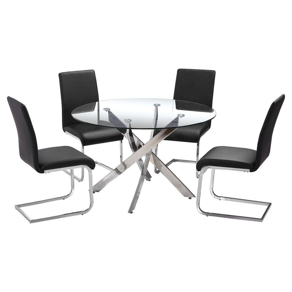 Best Master Alison 5-Piece Modern Glass Top Dinette Set in Black. Picture 1