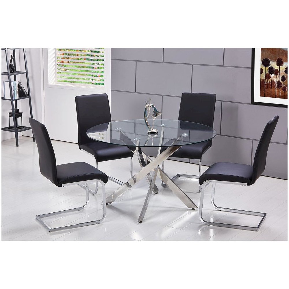 Best Master Alison Faux Leather Chrome Dining Side Chair in Black (Set of 2). Picture 2