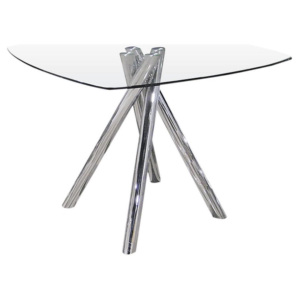 Best Master Contemporary Glass Dining Table in Chrome. Picture 1