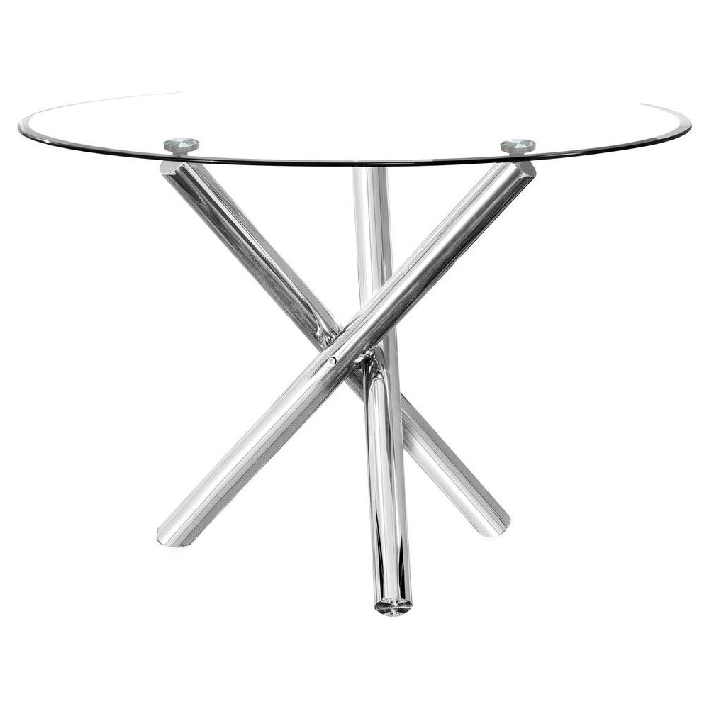 Best Master Beverly 43" Round Glass w/Stainless Steel Legs Dining Table - Silver. Picture 1